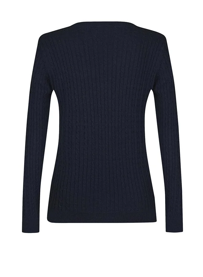 FELIX HARDY Navy V-Neck Cable Knit Pullover for Women | Best Price UAE