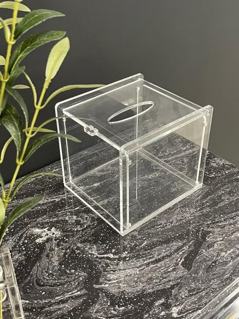 Horoof Home® Premium Acrylic Square Tissue Box Holder - Transparent Design, 20x20x25 cm, 4mm Thick, Durable and Modern Tissue Organizer for Home, Office, and Living Spaces