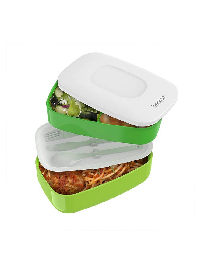 Bentgo Classic - Adult Bento Box, All- In -One Stackable Lunch Box Container With 3 Compartments, Plastic Utensils, And Nylon Sealing Strap, Bpa Free Food Container - Green - Image 1