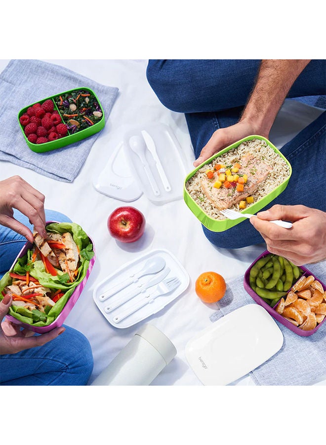 Bentgo Classic - Adult Bento Box, All- In -One Stackable Lunch Box Container With 3 Compartments, Plastic Utensils, And Nylon Sealing Strap, Bpa Free Food Container - Green - Image 2