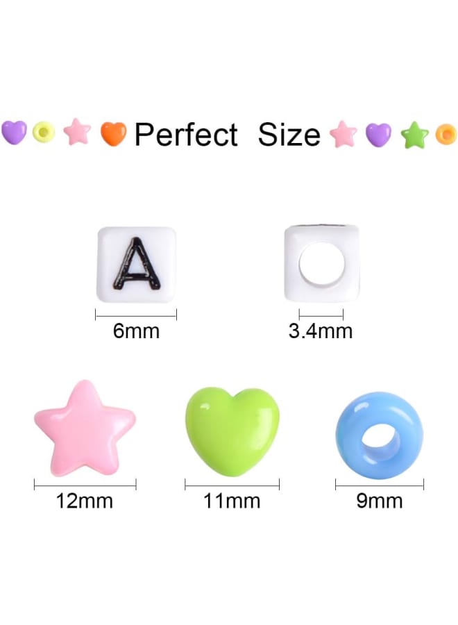 1050 PCS White Letter Beads for Bracelets Jewelry Making Square Alphabet Beads Kit Include Acrylic A-Z Beads Pony Beads Heart Star Beads and Elastic Strings - Image 3