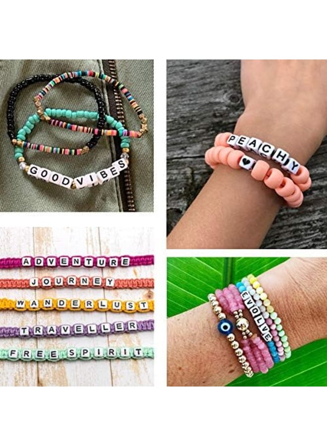 1050 PCS White Letter Beads for Bracelets Jewelry Making Square Alphabet Beads Kit Include Acrylic A-Z Beads Pony Beads Heart Star Beads and Elastic Strings - Image 5