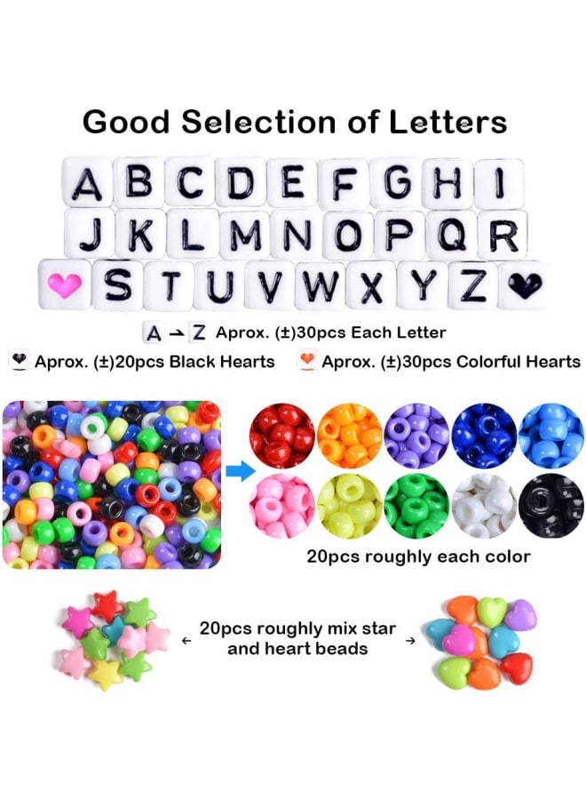 1050 PCS White Letter Beads for Bracelets Jewelry Making Square Alphabet Beads Kit Include Acrylic A-Z Beads Pony Beads Heart Star Beads and Elastic Strings - Image 2