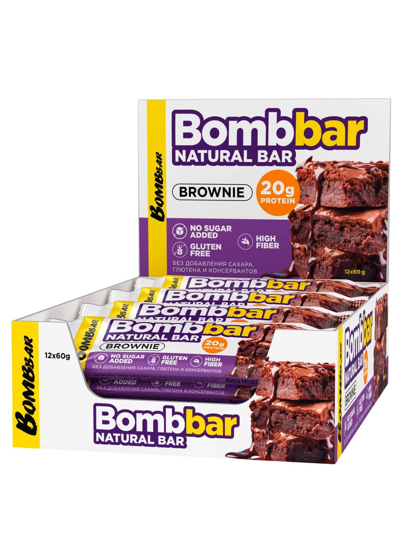 BOMBBAR Natural Protein Bar Brownie Flavor Gluten Free, High Fiber & No Sugar Added 12x60g  - Image 1