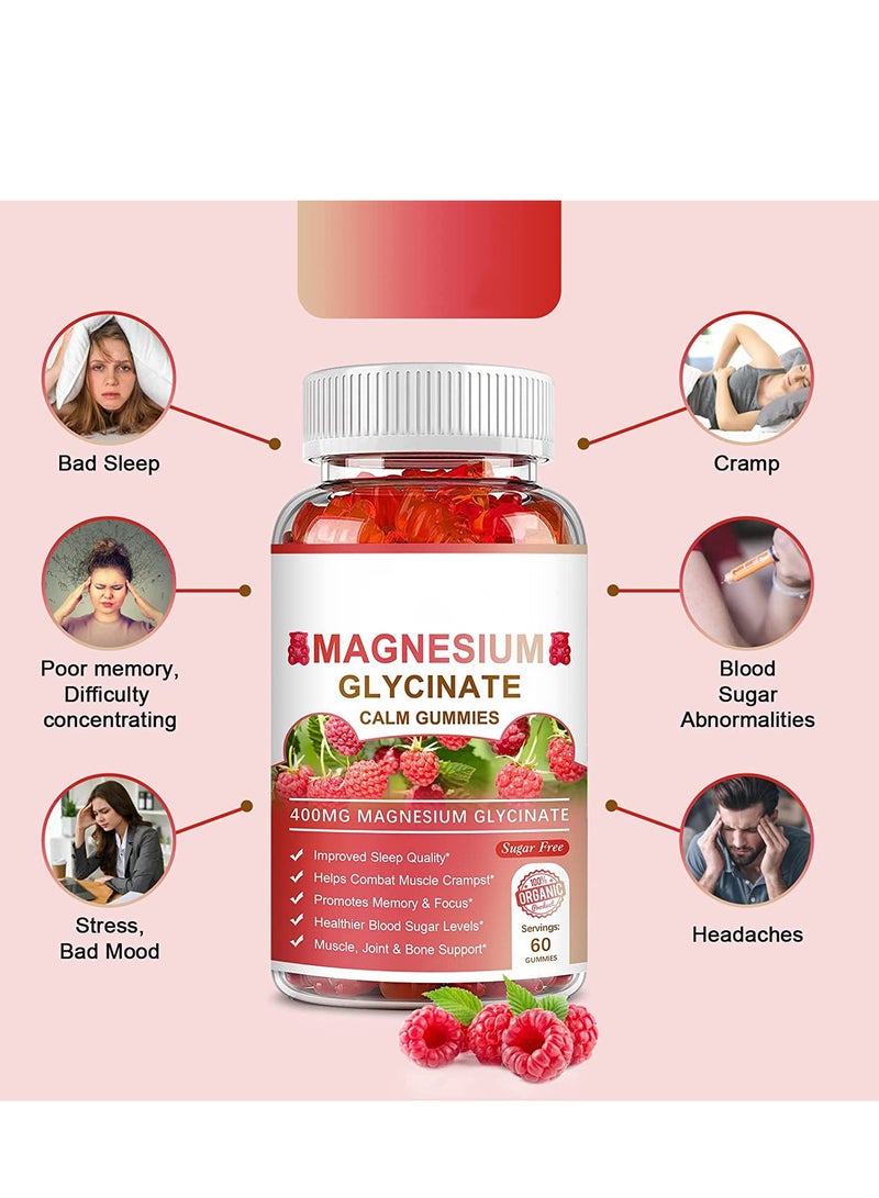 Magnesium Glycinate Chelate Supplement 400 mg for each Cap with Organic Vegetables for Sleep, Calm, Anxiety, Muscle Cramp u0026 Stress Relief – Gluten Free, Non GMO - 60 Gummies  - Image 2