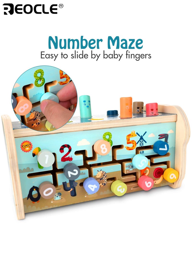 ريوكل لعبة مونتيسوري للأطفال مع مطرقة خشبية ولوحة أنشطة بتصميم إكسيليفون مع متاهة أرقام لتنمية المهارات الحركية الحسية للأطفال الصغار - Image 3