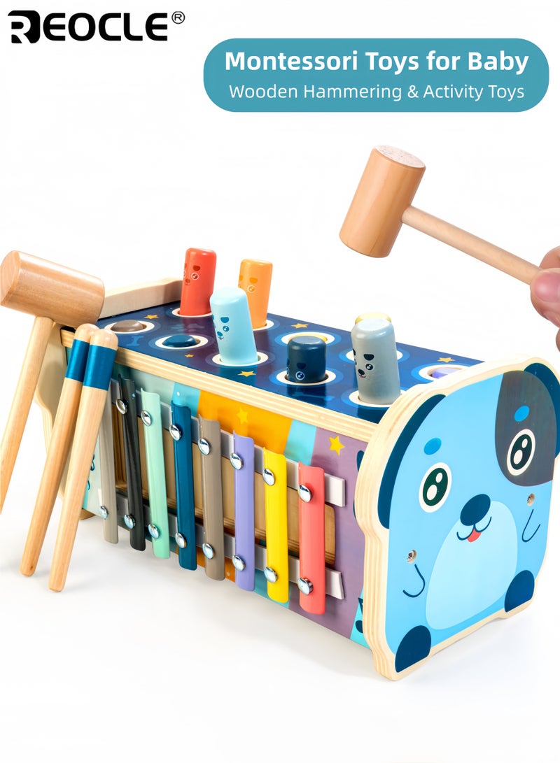 ريوكل لعبة مونتيسوري للأطفال مع مطرقة خشبية ولوحة أنشطة بتصميم إكسيليفون مع متاهة أرقام لتنمية المهارات الحركية الحسية للأطفال الصغار - Image 1