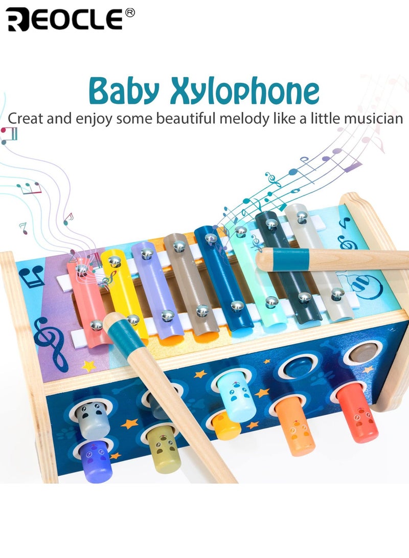 ريوكل لعبة مونتيسوري للأطفال مع مطرقة خشبية ولوحة أنشطة بتصميم إكسيليفون مع متاهة أرقام لتنمية المهارات الحركية الحسية للأطفال الصغار - Image 2