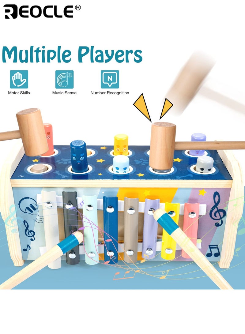 ريوكل لعبة مونتيسوري للأطفال مع مطرقة خشبية ولوحة أنشطة بتصميم إكسيليفون مع متاهة أرقام لتنمية المهارات الحركية الحسية للأطفال الصغار - Image 4