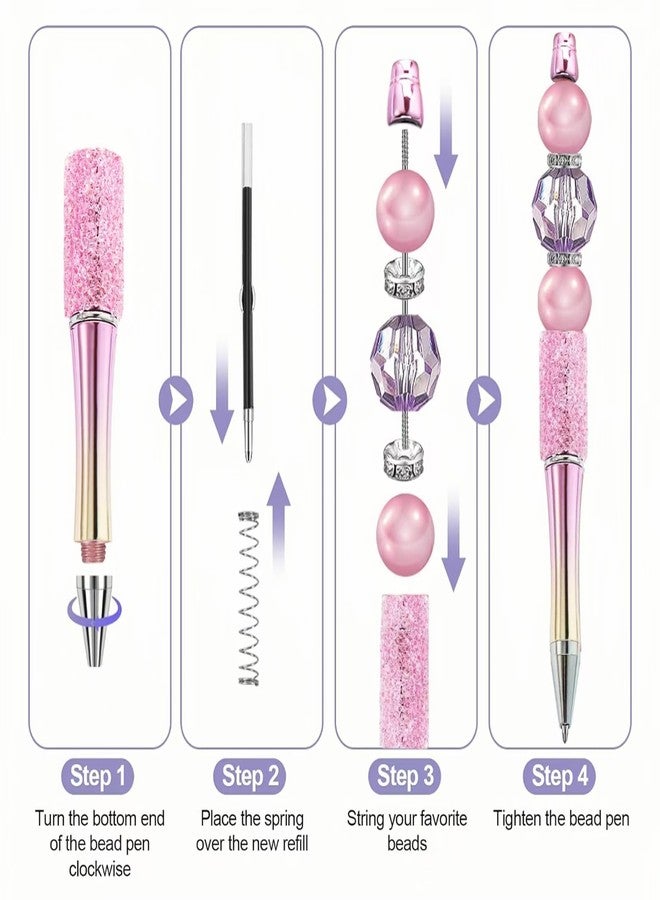 KUNHEHO Beadable Pen Bulk 48Pcs Glitter Pens for Women Sparkly Rhinestones Fancy Pens Tween Girls Trendy Stuffs Cute Pens Kawaii School Supplies for Girls Teachers Office - Image 3