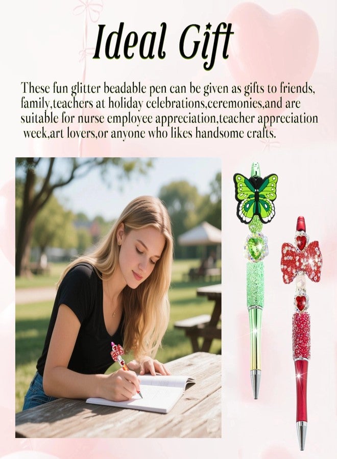 KUNHEHO Beadable Pen Bulk 48Pcs Glitter Pens for Women Sparkly Rhinestones Fancy Pens Tween Girls Trendy Stuffs Cute Pens Kawaii School Supplies for Girls Teachers Office - Image 4