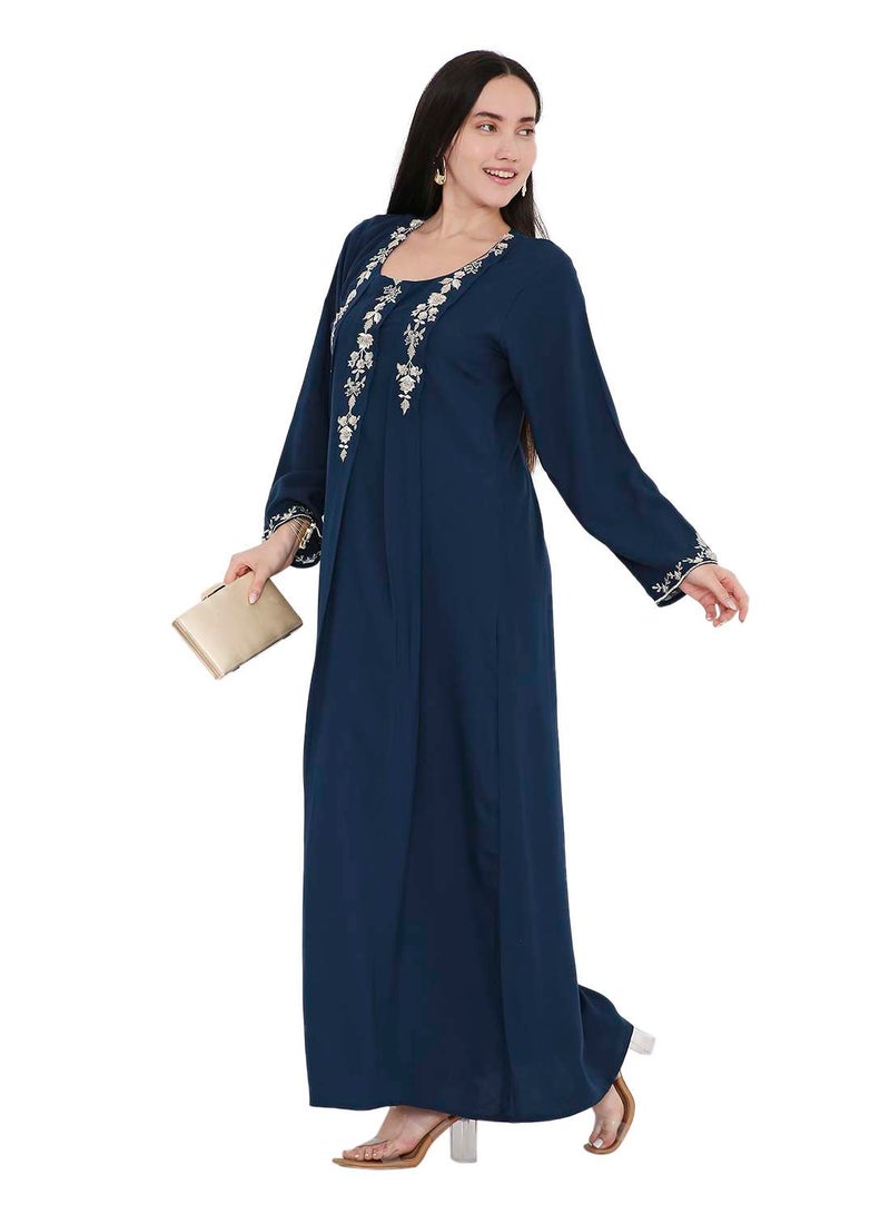 HANA & SARA VIBRANT COLOUR UNIQUE THREAD EMBROIDERY MODEST ARABIC FARASHA KAFTAN JALABIYA DRESS  - Image 4