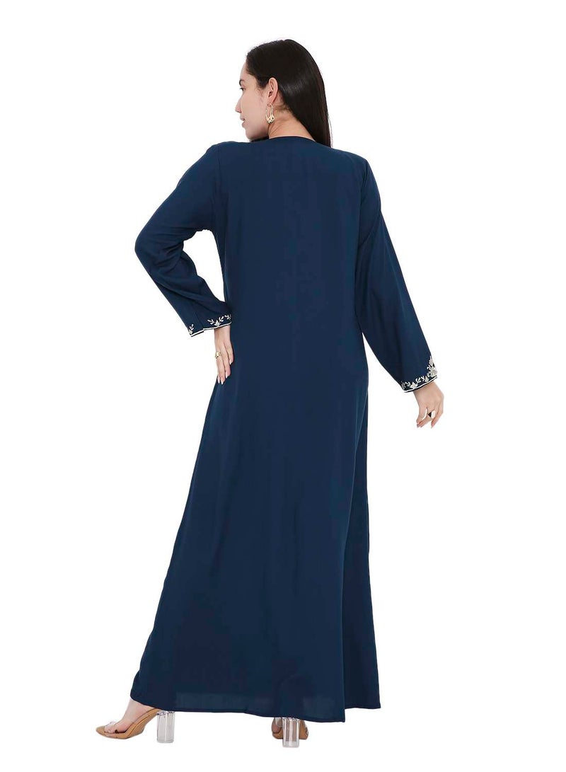 HANA & SARA VIBRANT COLOUR UNIQUE THREAD EMBROIDERY MODEST ARABIC FARASHA KAFTAN JALABIYA DRESS  - Image 2
