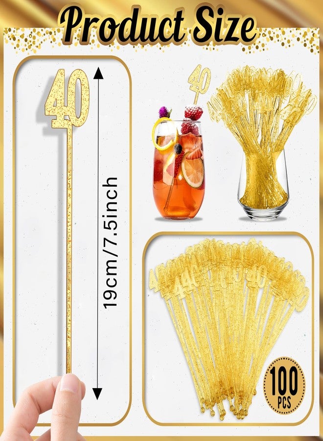 Reallnaive 100 Pcs 40th Birthday Drink Stirrers Gold Glitter Cocktail Stirrers Plastic Swizzle Sticks 7.5 Inch Fall Birthday Cupcake Toppers Sticks Bulk for Coffee Bar Cake Pops Christmas Party Favor - Image 4