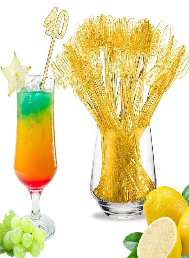 Reallnaive 100 Pcs 40th Birthday Drink Stirrers Gold Glitter Cocktail Stirrers Plastic Swizzle Sticks 7.5 Inch Fall Birthday Cupcake Toppers Sticks Bulk for Coffee Bar Cake Pops Christmas Party Favor - Image 1