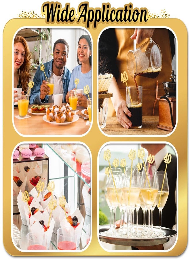Reallnaive 100 Pcs 40th Birthday Drink Stirrers Gold Glitter Cocktail Stirrers Plastic Swizzle Sticks 7.5 Inch Fall Birthday Cupcake Toppers Sticks Bulk for Coffee Bar Cake Pops Christmas Party Favor - Image 5