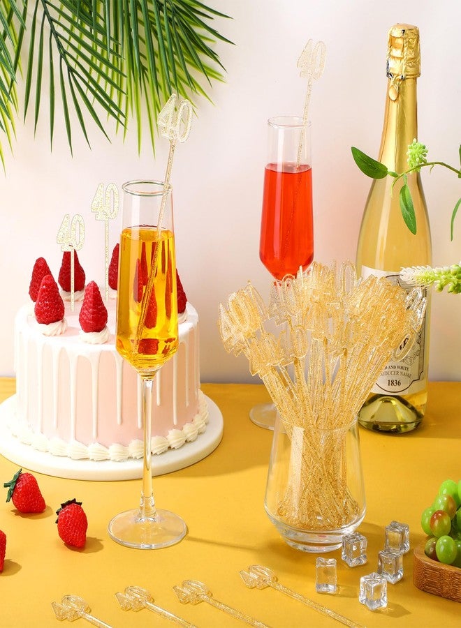 Reallnaive 100 Pcs 40th Birthday Drink Stirrers Gold Glitter Cocktail Stirrers Plastic Swizzle Sticks 7.5 Inch Fall Birthday Cupcake Toppers Sticks Bulk for Coffee Bar Cake Pops Christmas Party Favor - Image 3