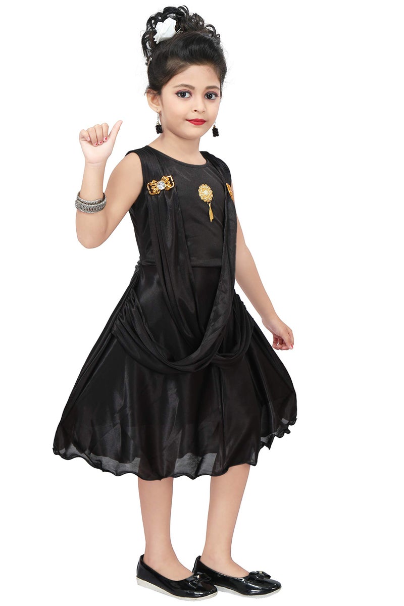Chandrika Girl's Satin Blend A-Line Knee-Length Dress (CPGL0015_Black - Image 2
