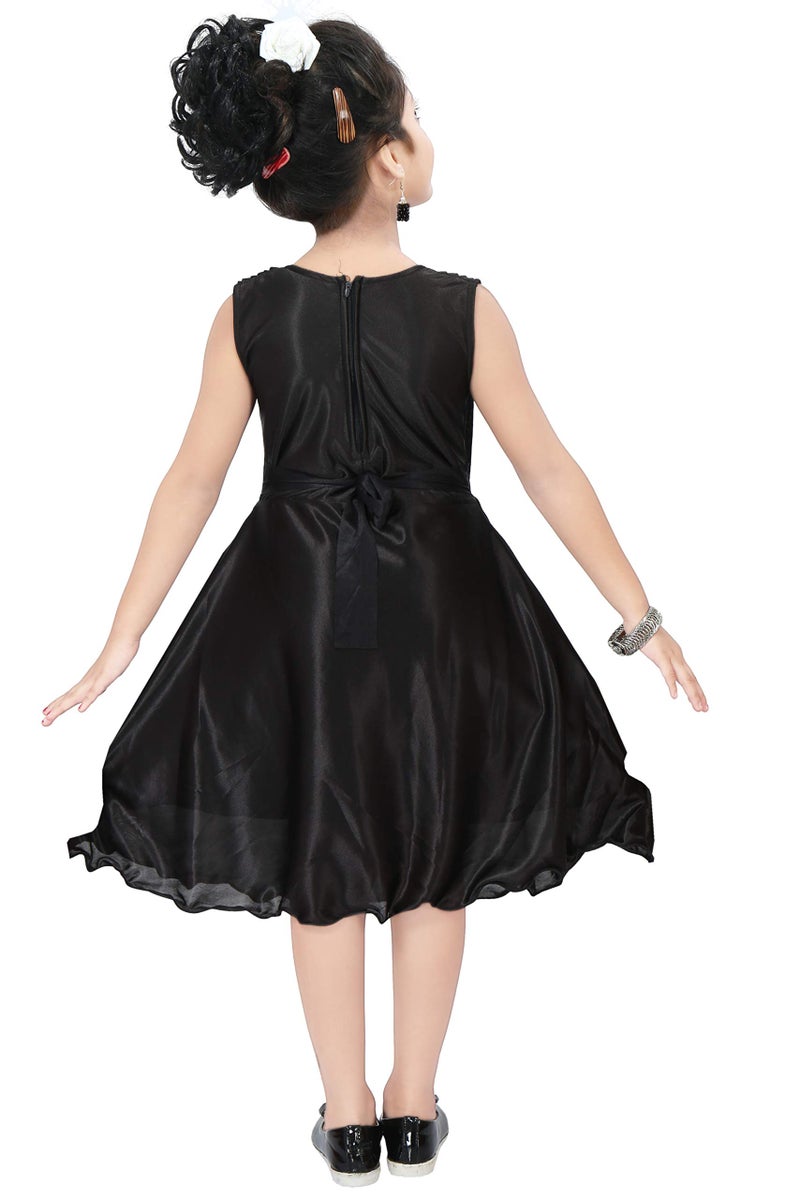 Chandrika Girl's Satin Blend A-Line Knee-Length Dress (CPGL0015_Black - Image 3