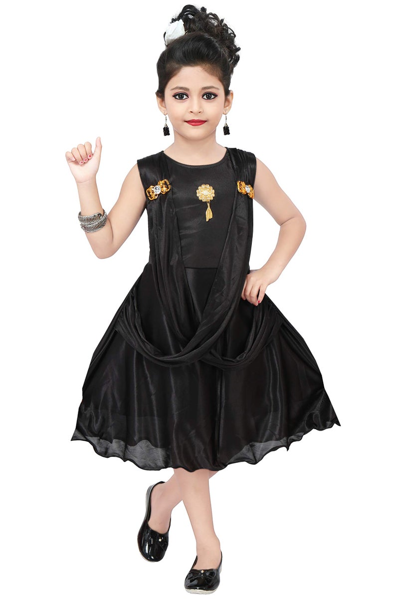 Chandrika Girl's Satin Blend A-Line Knee-Length Dress (CPGL0015_Black - Image 4