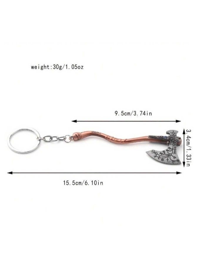 Generic A keychain in the shape of a warrior's axe, made of iron alloy, plated in a copper color, decorated and studded with blue rhinestones.  - Image 5