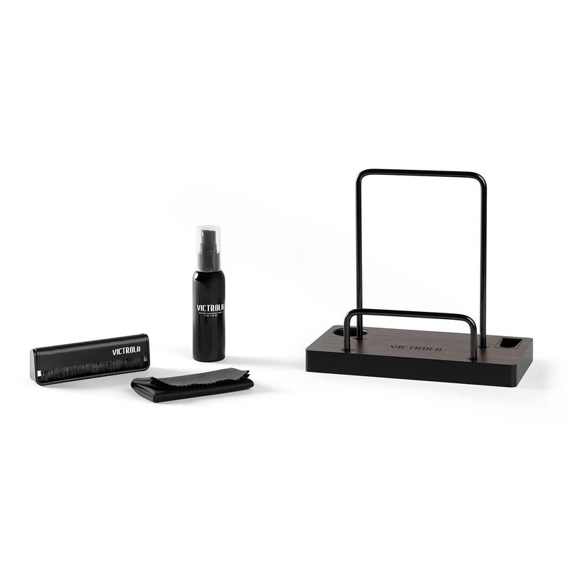 Victrola The Kit â€“ Vinyl Cleaning Kit â€“ Doubles as a Record Stand, Includes Anti-Static Brush, Cleaning Solution, & Cloth, No-Tool Easy Assembly, Black Metal Accents (Espresso) - Image 1