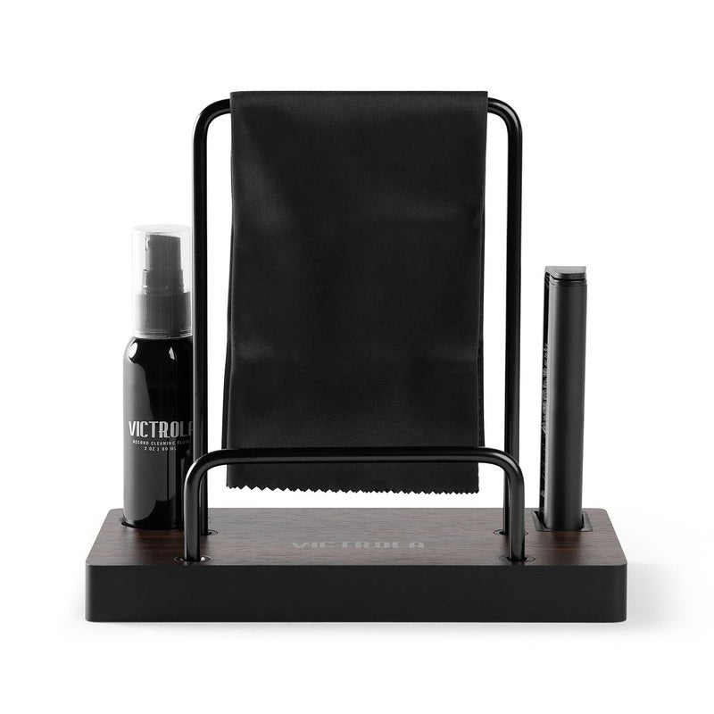 Victrola The Kit â€“ Vinyl Cleaning Kit â€“ Doubles as a Record Stand, Includes Anti-Static Brush, Cleaning Solution, & Cloth, No-Tool Easy Assembly, Black Metal Accents (Espresso) - Image 3