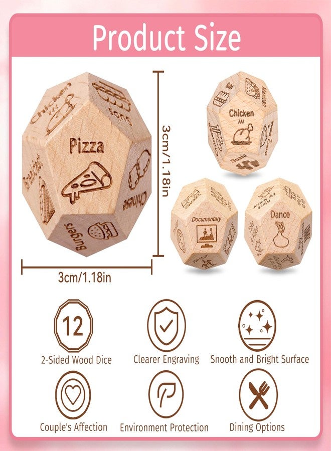 oyeftp 3 PCS Dice Set for Couples, Stocking Stuffers Gifts for Her Him, Anniversary Day Food Decision Dice Couple Gifts Girlfriend Boyfriend for Adults Valentines Birthday Wedding Food Dice - Image 2