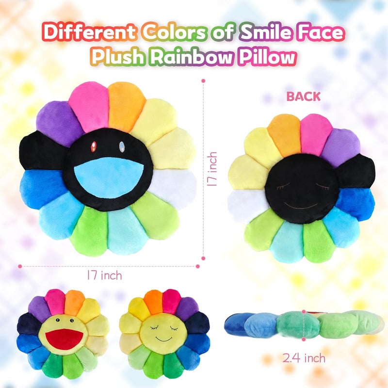 SNEPOO Smile Face Plush Rainbow Pillow, Sunflower Indie Decor Plush Pillow Soft & Comfortable Flower Floor Pillow for Home Reading Bed Room Decoration (40CM, Grey) - Image 2