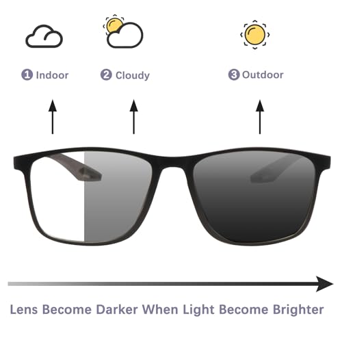 CLASAGA Progressive Multifocal Reading Glasses for Men Photochromic Gray Sunglasses Sports Style Blue Light Blocking Computer Readers (Black&Grey, 1.25, x) - Image 2