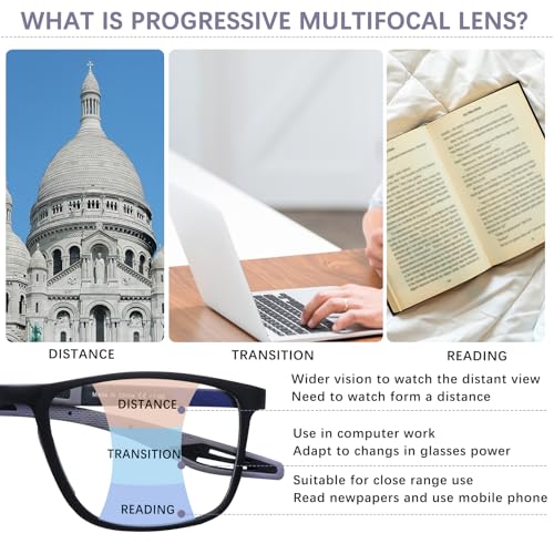CLASAGA Progressive Multifocal Reading Glasses for Men Photochromic Gray Sunglasses Sports Style Blue Light Blocking Computer Readers (Black&Grey, 1.25, x) - Image 4