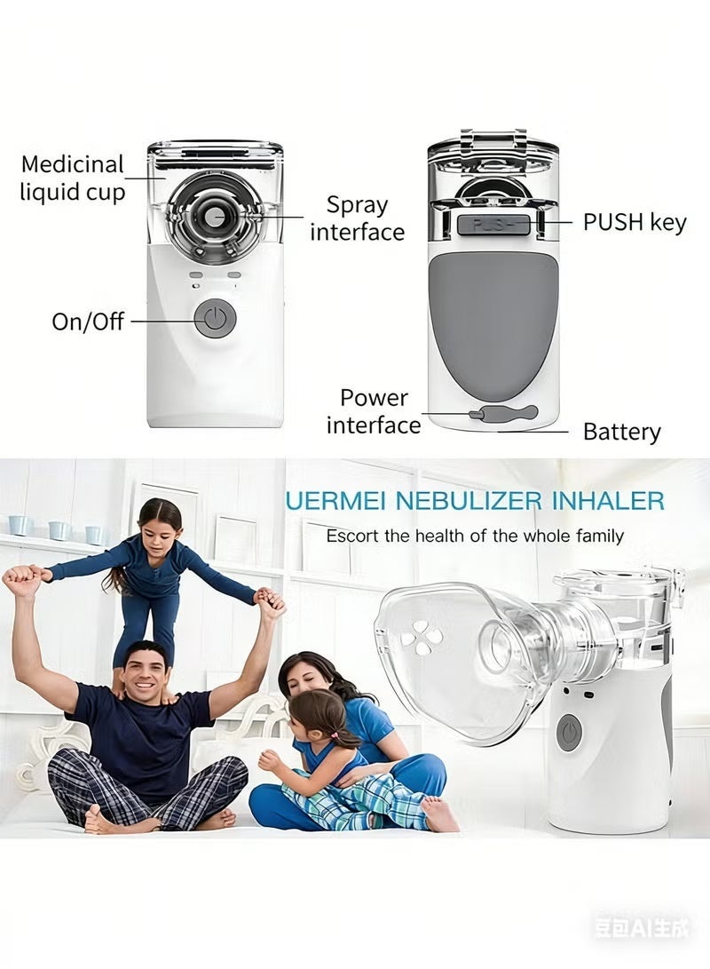 صورة العالمة آلة التبخير المحمولة للأطفال، الكبار، والرضع، جهاز تبخير صغير، مرذاذ البخار للاستنشاق، جهاز شبكي يدوي قابل لإعادة الشحن عبر USB، جهاز تبخير بالموجات فوق الصوتية مع طريقتين للاستخدام للأطفال الذين يعانون من مشاكل في التنفس، مناسب للاستخدام في المنزل، المكتب، وخارج المنزل. - Image 5