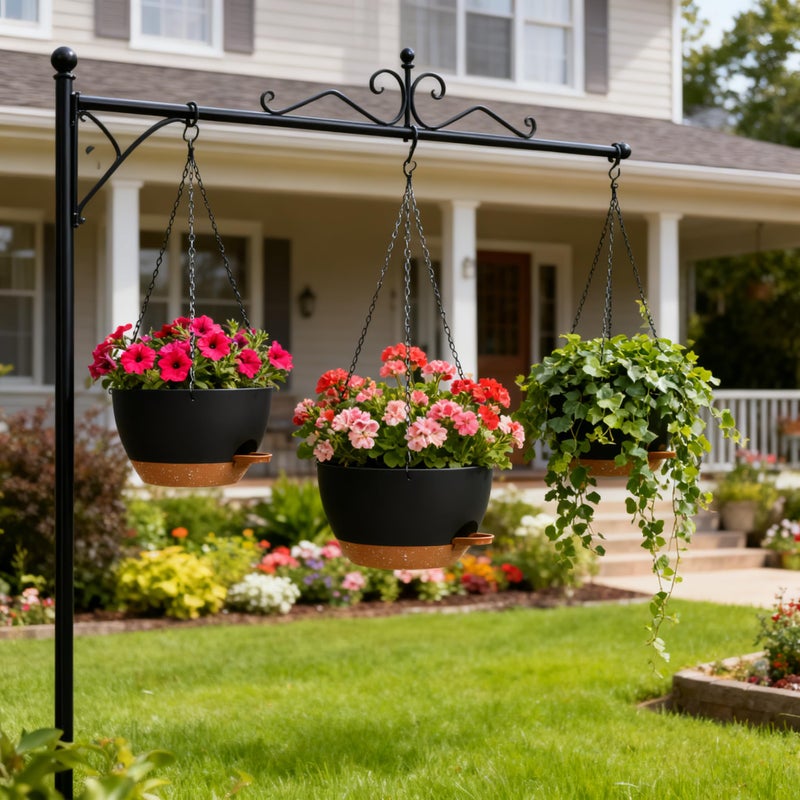 UOUZ Set of 3-10 Inch Self Watering Hanging Planters for Indoor Outdoorï¼ŒHanging Plant Pots with Drainage & Removable Tray, Hanging Pots Holder for Ivy, Pothos, Ferns, Balcony & Patio, Black with Brown - Image 2
