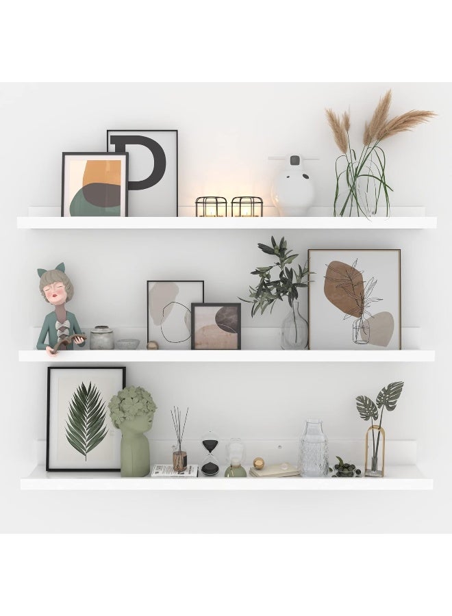 Giftgarden White Woodgrain Floating Wall Shelves – Modern Picture Ledge for Books, Frames & Home Decor - Image 1