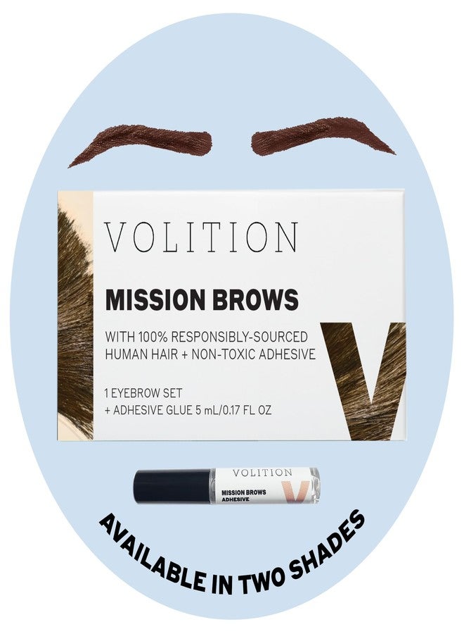 Volition Beauty Mission Brows, Dark Brown - Eyebrow Wigs Made of Responsibly-Sourced Human Hair - Long-Lasting, Realistic False Eyebrow Alternative with Easy Application - Image 1