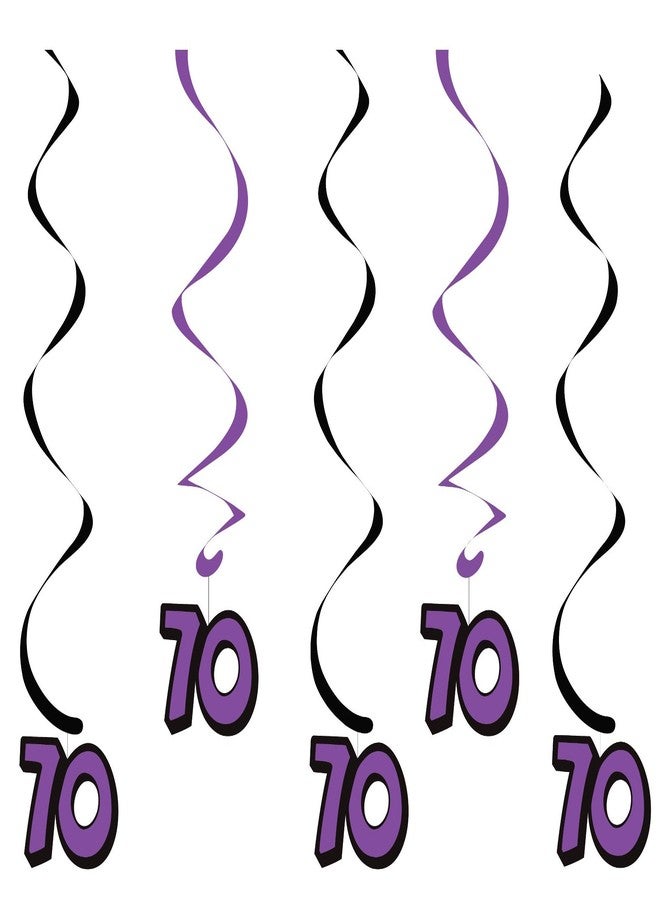 Creative Converting 5-Count Dizzy Dangler Hanging 70th Birthday Streamers, Black/Purple - - Image 1