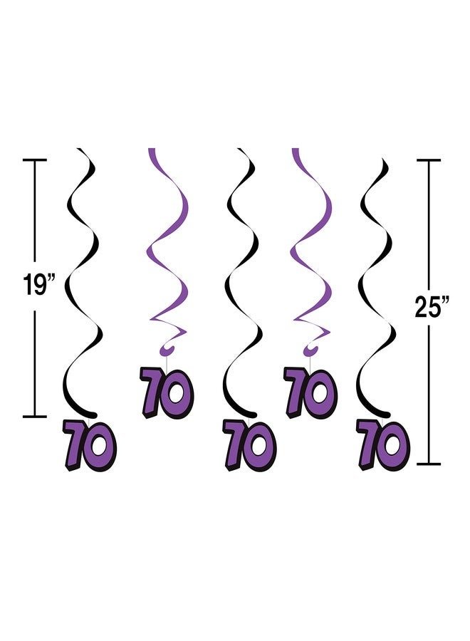 Creative Converting 5-Count Dizzy Dangler Hanging 70th Birthday Streamers, Black/Purple - - Image 2