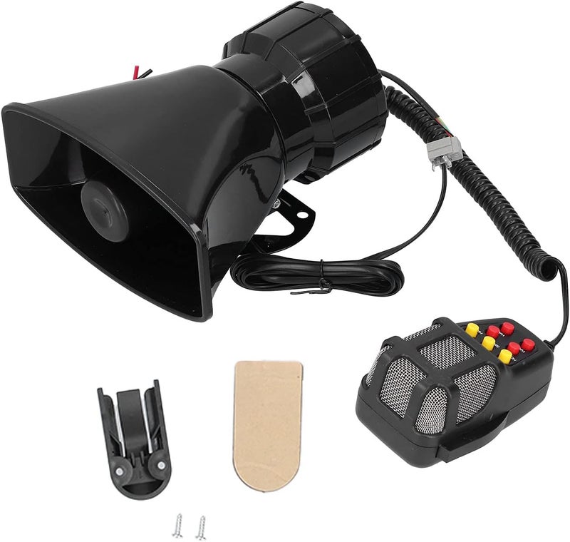 12V 100W 120dB Car Siren and PA Microphone System, 7 Sound Emergency Warning Alarm for Car Truck RV Boat and 12V Vehicles, Rugged Metal and ABS Construction, Installation Kit - Image 1