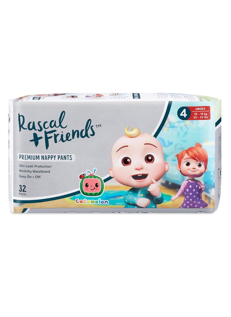 Rascal + Friends - Cocomelon Training Pants, Toddler Size 4 (10-15 kg) (22-33 lbs.)(Pack Of 32) Kids Nappy Pants 12 Hr Leak Protection Stretchy Waistband Dermatologically Certified - Image 1
