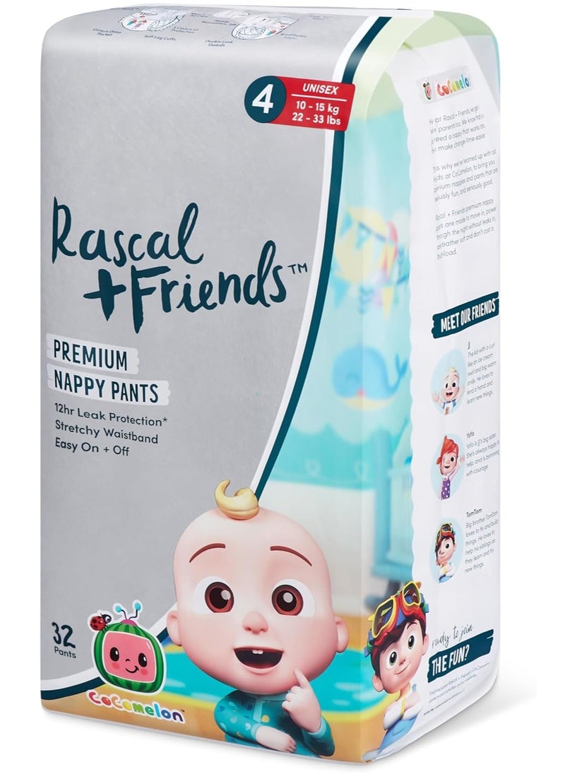 Rascal + Friends - Cocomelon Training Pants, Toddler Size 4 (10-15 kg) (22-33 lbs.)(Pack Of 32) Kids Nappy Pants 12 Hr Leak Protection Stretchy Waistband Dermatologically Certified - Image 1