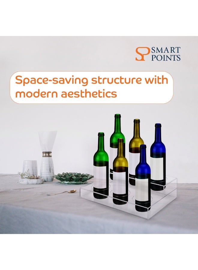 "سمارت بوينتس  " ستاند عرض زجاجات من الأكريليك الشفاف بطبقتين – حامل 6 فتحات للزجاجات (عصائر، قهوة، نبيذ، زيوت) – منظم سطح للمطبخ أو الكافيه أو البار المنزلي – 30×24×10 سم - Image 4
