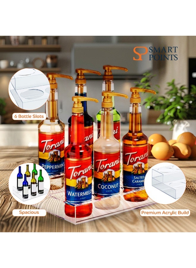 "سمارت بوينتس  " ستاند عرض زجاجات من الأكريليك الشفاف بطبقتين – حامل 6 فتحات للزجاجات (عصائر، قهوة، نبيذ، زيوت) – منظم سطح للمطبخ أو الكافيه أو البار المنزلي – 30×24×10 سم - Image 5