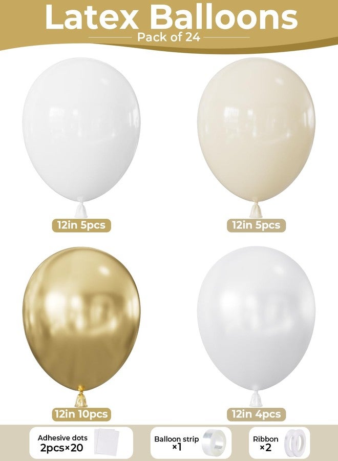Haolongfa Gold and White Balloons – 24Pcs 12 Inch Metallic Gold, Sand, Pearl, and White Latex Balloons for Birthday, Baby Shower, Engagement, Bridal Shower,Wedding Oh Baby Theme Party Decor - Image 2