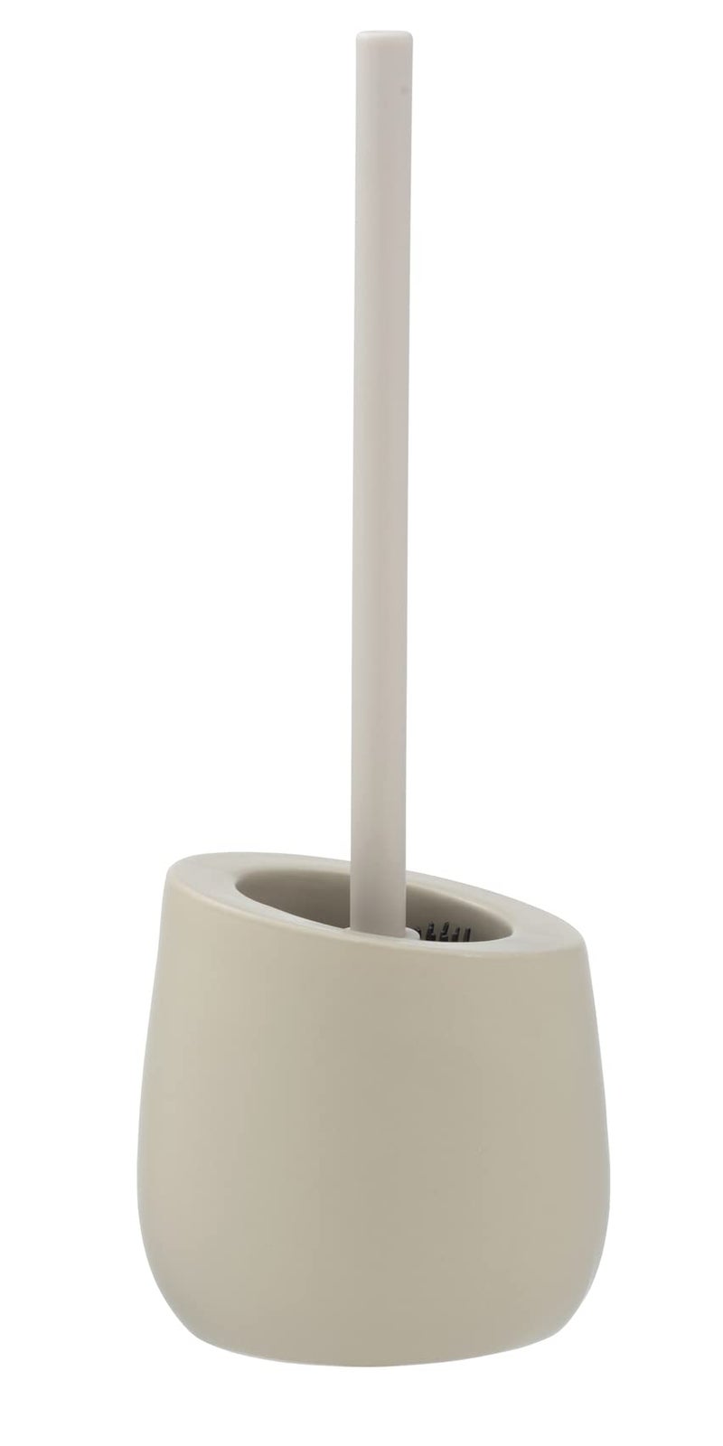 WENKO Badi Toilet Brush Holder with Silicone bristles and Rim Cleaner Ceramic Beige 38 x 135 x 135 cm