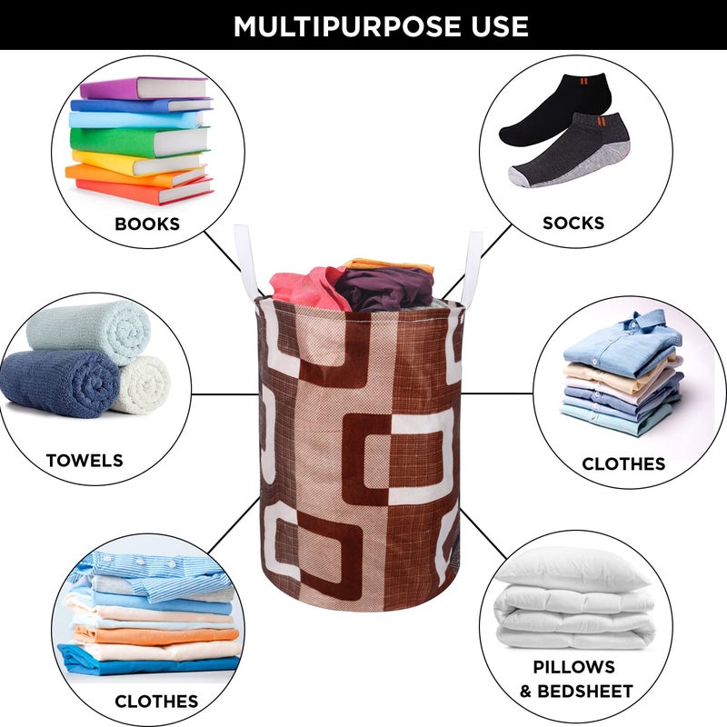 E-Retailer ERetailer Exclusive Polyester Combo Set of 1 Pc Front Load Washing Machine Cover and 1 Pc Foldable Laundry BagColorBrown Geometric Set Contains2 Pcs  - Image 5