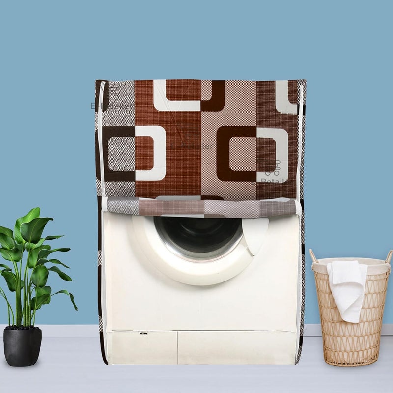 E-Retailer ERetailer Exclusive Polyester Combo Set of 1 Pc Front Load Washing Machine Cover and 1 Pc Foldable Laundry BagColorBrown Geometric Set Contains2 Pcs  - Image 2