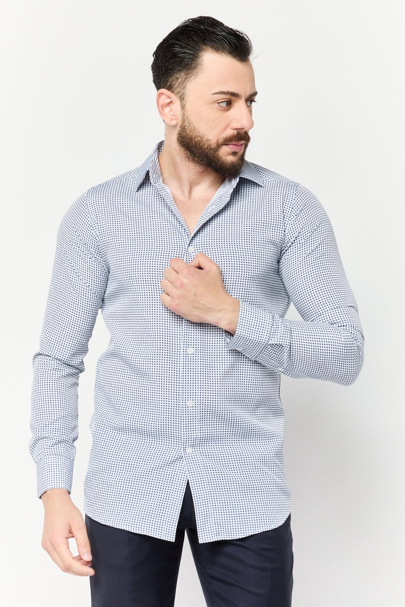 Scotch & Soda Men Modern Fit Micro Check Long Sleeves Dress Shirt, Multicolor - Image 1