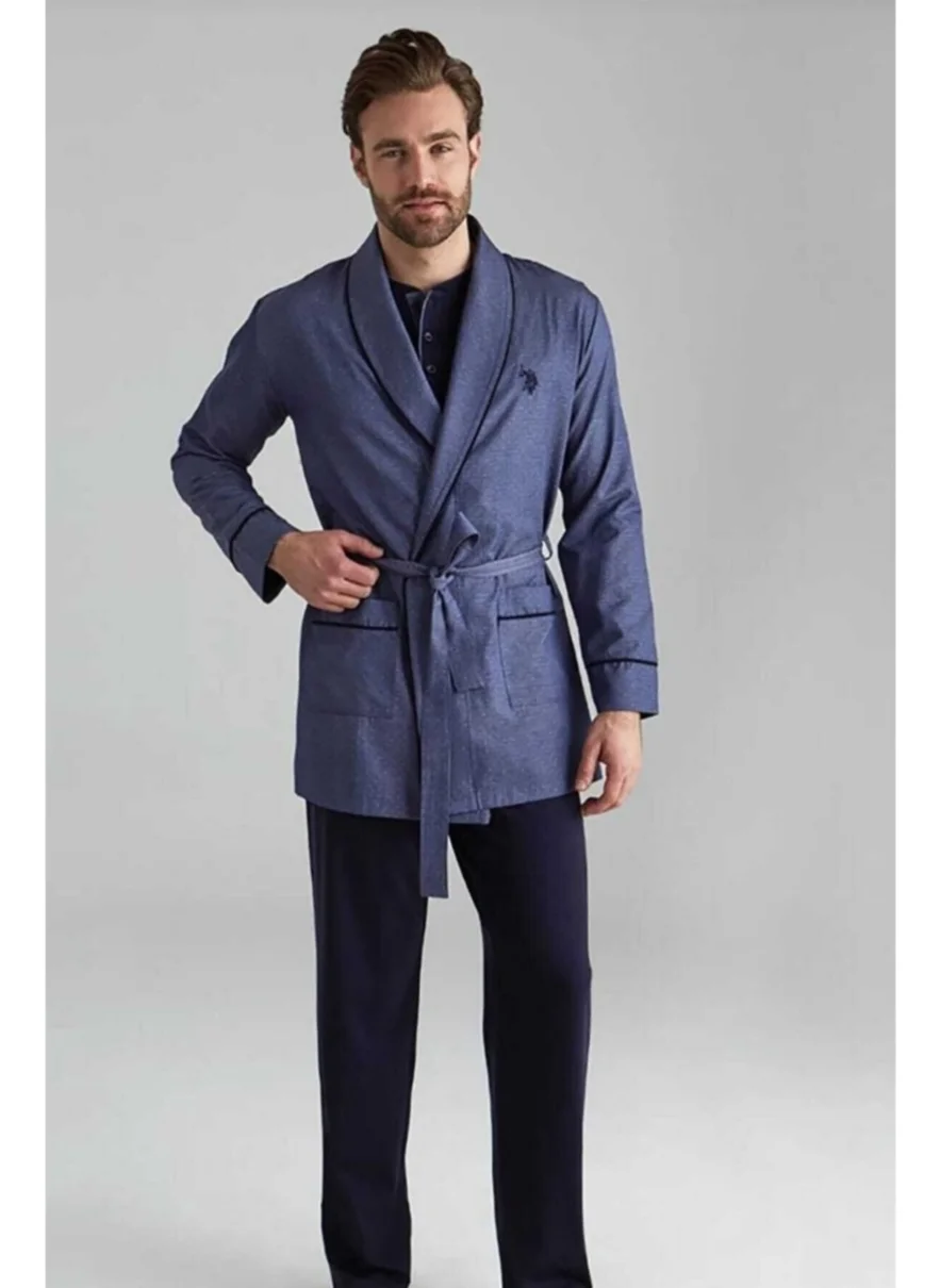 U.S. Polo Assn. 12000 5-Piece Navy Blue Groom Suit with Burgundy Robe