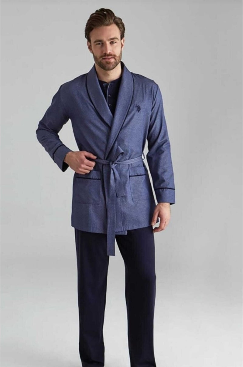 U.S. Polo Assn. 12000 5-Piece Navy Blue Groom Suit with Burgundy Robe  - Image 1