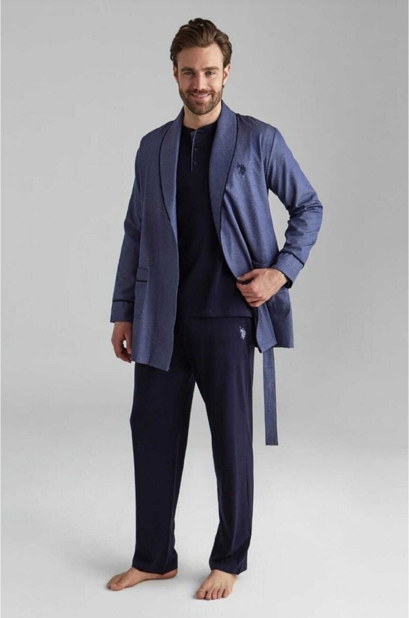 U.S. Polo Assn. 12000 5-Piece Navy Blue Groom Suit with Burgundy Robe  - Image 3